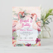 Flamingo Brunch Bubbels Bruids Douche Uitnodiging (Staand voorkant)