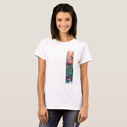 Flamingo Brushstroke Paint Art T-shirt (Voorkant volledig)