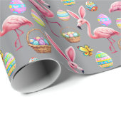 Flamingo Bunny Ears - grijs Cadeaupapier (Rol Hoek)