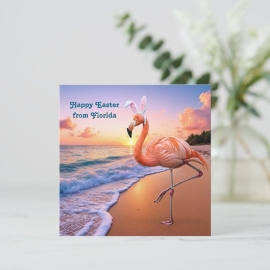 Flamingo Bunny Ears leven Paas Kaart (Staand voorkant)