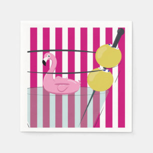 Flamingo & Cabana Stripe Cocktail Napkin - Roze Servet