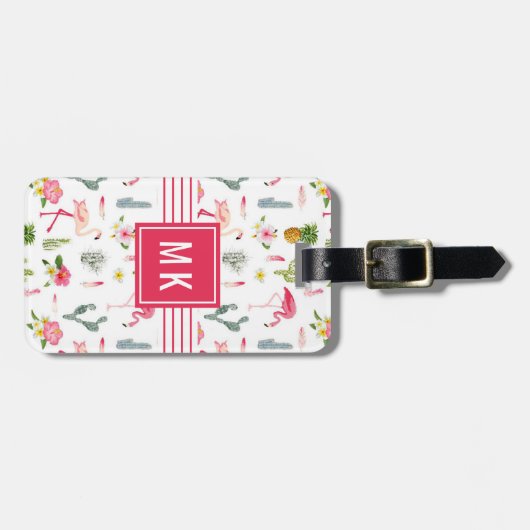 Flamingo Cactus Pineapple Hibiscus Pattern Bagagelabel (Voorkant horizontaal)