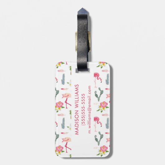 Flamingo Cactus Pineapple Hibiscus Pattern Bagagelabel (Achterkant verticaal)
