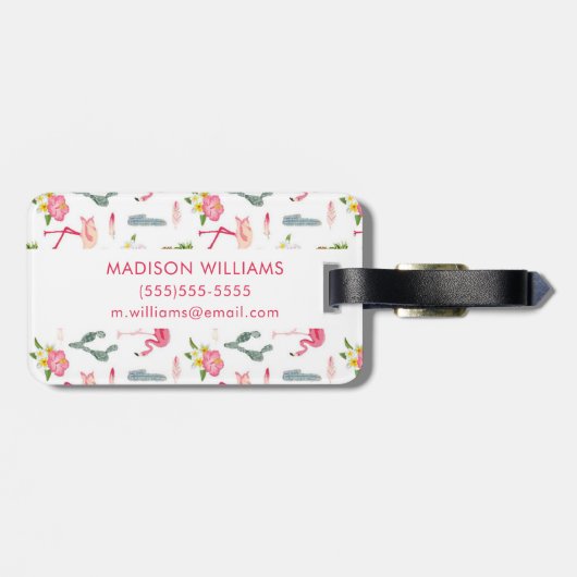 Flamingo Cactus Pineapple Hibiscus Pattern Bagagelabel (Achterkant horizontaal)