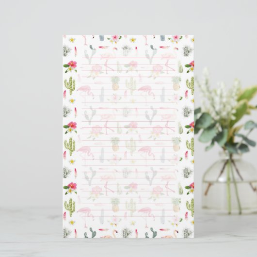 Flamingo Cactus Pineapple Hibiscus Pattern Briefpapier (Staand voorkant)