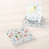 Flamingo Cactus Pineapple Hibiscus Pattern Glazen Onderzetter (Schuin)