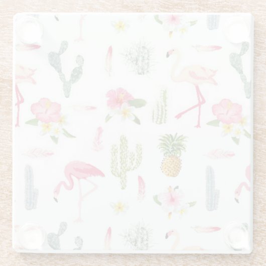 Flamingo Cactus Pineapple Hibiscus Pattern Glazen Onderzetter (Achterkant)
