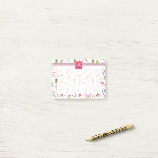 Flamingo Cactus Pineapple Hibiscus Pattern Post-it® Notes (Op bureau)