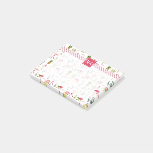 Flamingo Cactus Pineapple Hibiscus Pattern Post-it® Notes (Schuin)