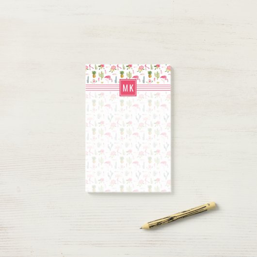 Flamingo Cactus Pineapple Hibiscus Pattern Post-it® Notes (Op bureau)
