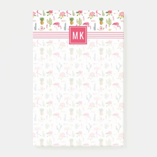 Flamingo Cactus Pineapple Hibiscus Pattern Post-it® Notes (Voorkant)