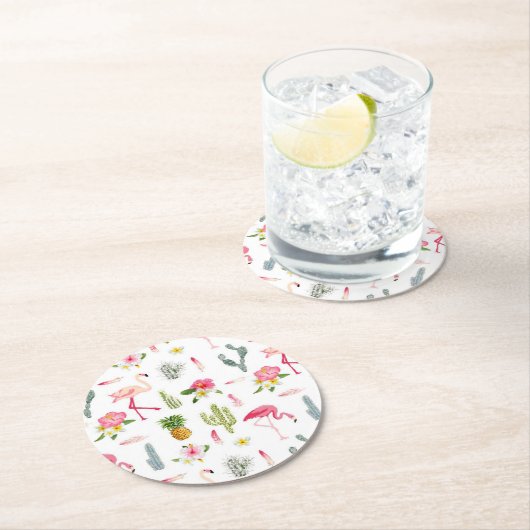 Flamingo Cactus Pineapple Hibiscus Pattern Ronde Kartonnen Onderzetter (Insitu)