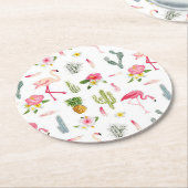 Flamingo Cactus Pineapple Hibiscus Pattern Ronde Kartonnen Onderzetter (Gebogen)