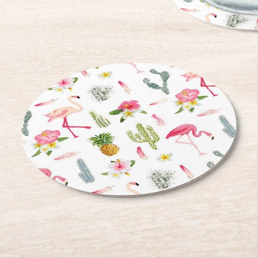 Flamingo Cactus Pineapple Hibiscus Pattern Ronde Kartonnen Onderzetter (Gebogen)