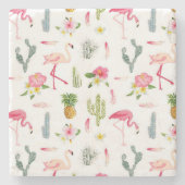 Flamingo Cactus Pineapple Hibiscus Pattern Stenen Onderzetter (Voorkant)