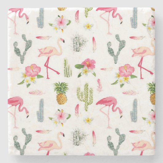 Flamingo Cactus Pineapple Hibiscus Pattern Stenen Onderzetter (Voorkant)