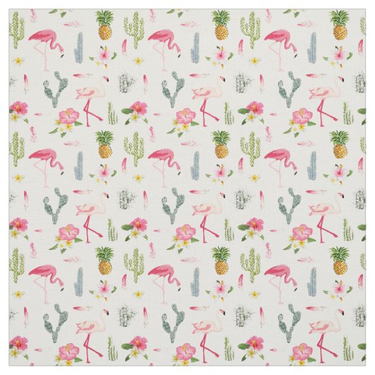 Flamingo Cactus Pineapple Hibiscus Pattern Stof (Swatch)