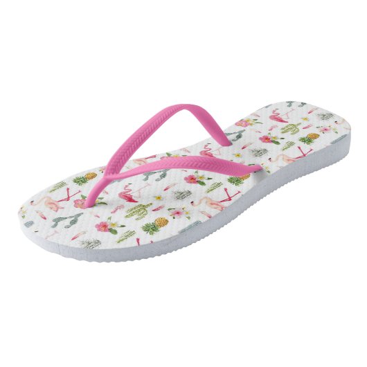 Flamingo Cactus Pineapple Hibiscus Pattern Teenslippers (Schuin)