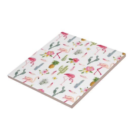 Flamingo Cactus Pineapple Hibiscus Pattern Tegeltje (Zijkant)