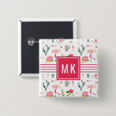 Flamingo Cactus Pineapple Hibiscus Pattern Vierkante Button 5,1 Cm (Voorkant /achterkant)