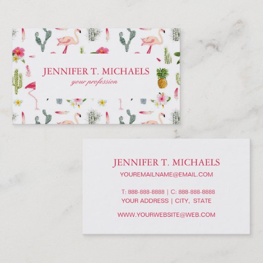 Flamingo Cactus Pineapple Hibiscus Pattern Visitekaartje (Voorkant / Achterkant)