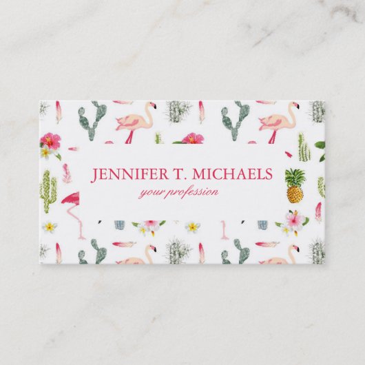 Flamingo Cactus Pineapple Hibiscus Pattern Visitekaartje (Voorkant)