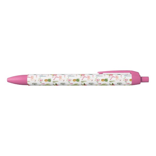 Flamingo Cactus Pineapple Hibiscus Pattern Zwarte Inkt Pen (Bovenkant)