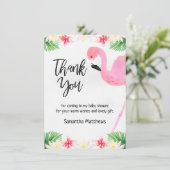Flamingo Calligraphy Baby shower Dank u Kaart (Staand voorkant)