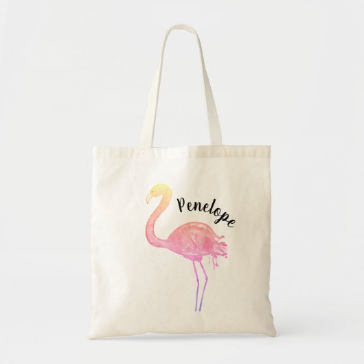 Flamingo canvas tas met naam (Voorkant)
