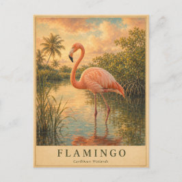 Flamingo Caribische Wetlands VINTAGE Briefkaart