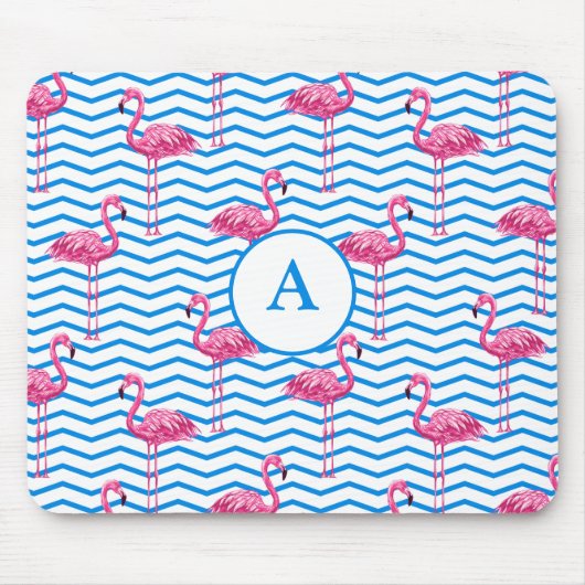 Flamingo Chevron Patroon Monogram Muismat (Voorkant)