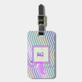 Flamingo Chevron Zigzag,Monogram-gepersonaliseerd Bagagelabel (Voorkant verticaal)