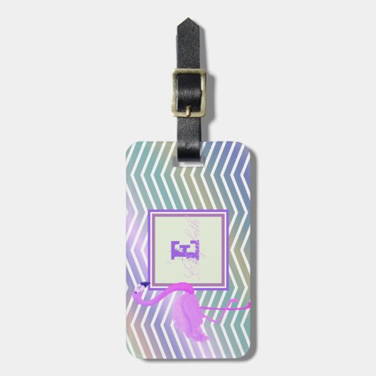 Flamingo Chevron Zigzag,Monogram-gepersonaliseerd Bagagelabel (Voorkant verticaal)