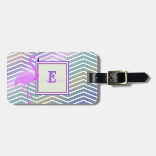 Flamingo Chevron Zigzag, Monogram-Personalisatie Bagagelabel (Voorkant horizontaal)