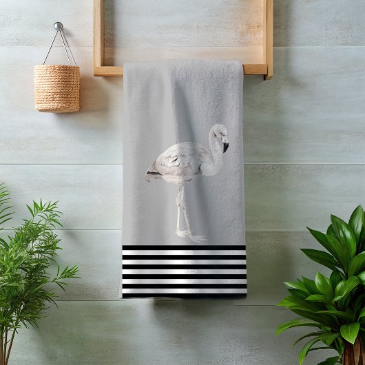 Flamingo Chic Zwart Wit Boho Tropisch Bad Handdoek