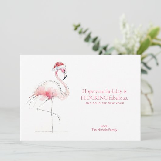 FLAMINGO CHRISTMAS CARD Pink Florida Holiday Card  Feestdagenkaart (Staand voorkant)