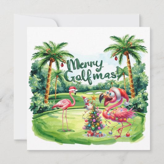 Flamingo Christmas Golfer op de golfbaan (Voorkant)