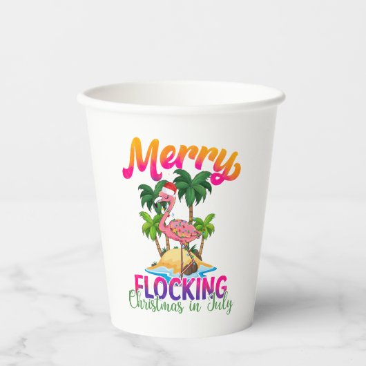 Flamingo Christmas In July | Tropical Flamingo Papieren Bekers (Voorkant)