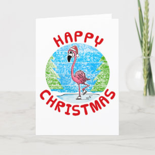 Flamingo Christmas Kaart Wildlife Schaatser Funny