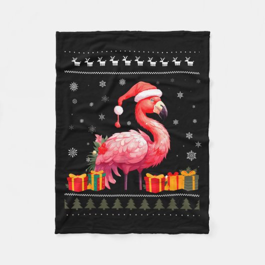 Flamingo Christmas Santa Hat Ugly Christmas Sweate Fleece Deken (Voorkant)