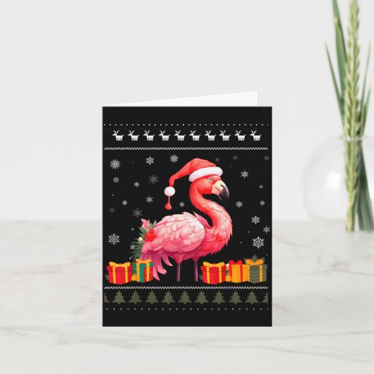 Flamingo Christmas Santa Hat Ugly Christmas Sweate Kaart (Voorkant)