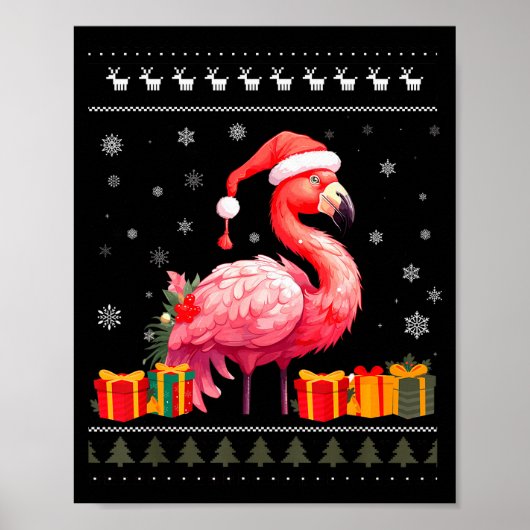 Flamingo Christmas Santa Hat Ugly Christmas Sweate Poster (Voorkant)