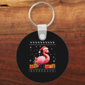 Flamingo Christmas Santa Hat Ugly Christmas Sweate Sleutelhanger (Voorkant)