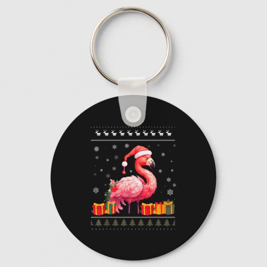 Flamingo Christmas Santa Hat Ugly Christmas Sweate Sleutelhanger (Voorkant)