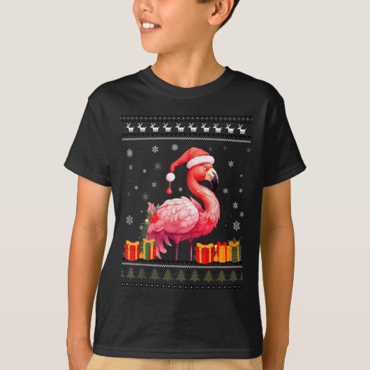 Flamingo Christmas Santa Hat Ugly Christmas Sweate T-shirt (Voorkant)
