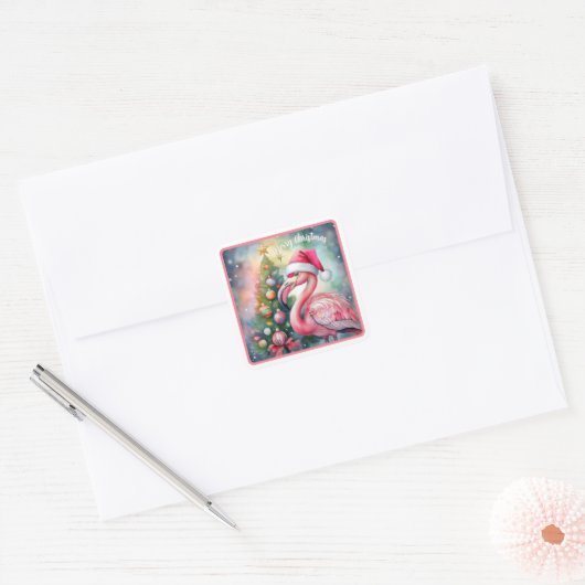Flamingo Christmas Sticker (Envelop)