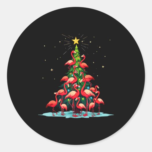Flamingo Christmas Tree Funny Nkie Holiday Flaming Ronde Sticker (Voorkant)
