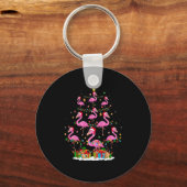 Flamingo Christmas Tree Lights Santa Hat Nk Flamin Sleutelhanger (Voorkant)