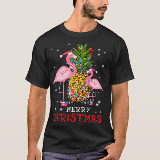 Flamingo Christmas Tree Pineapple Xmas Light T-shirt (Voorkant)