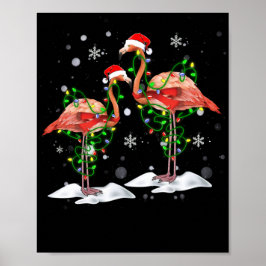 Flamingo Christmas Tree Santa Hat Light Merry Poster